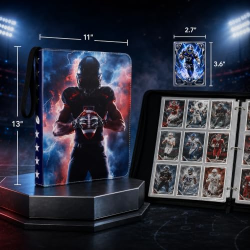 Football Card Binder 1080 Pockets, Ultimate Trading Card Ablums with 60 Page Removable Sleeves to Organize and Protect Your Sports Cards Like a Pro - color: Football A