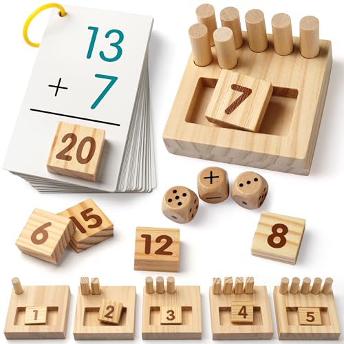 SYNARRY Wooden Counting Peg Boards - Montessori Math Manipulatives for Kindergarten Learning Activities, Number Addition and Subtraction Game, Easter Basket Stuffer Gift for Kid Ages 3-8