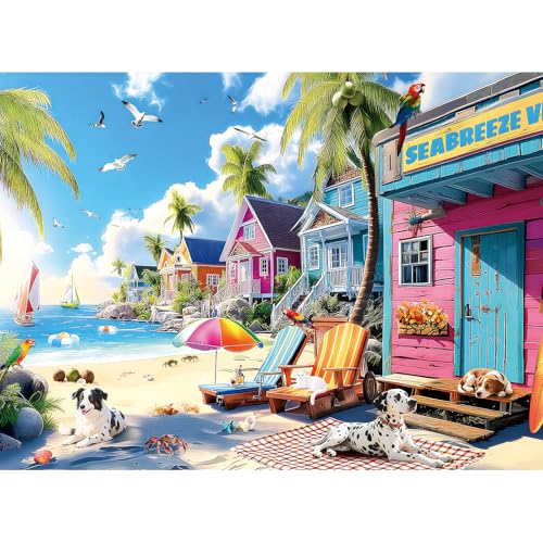 300 Piece Puzzles for Adults, 300 Piece Puzzles for Adults Large Piece, Summer Beach Dogs Trees Jigsaw Puzzle, Funny Gift for Adult Kids Senior Challenging Family Games Toy, 20.5 X 15 in - color: Beach Dogs