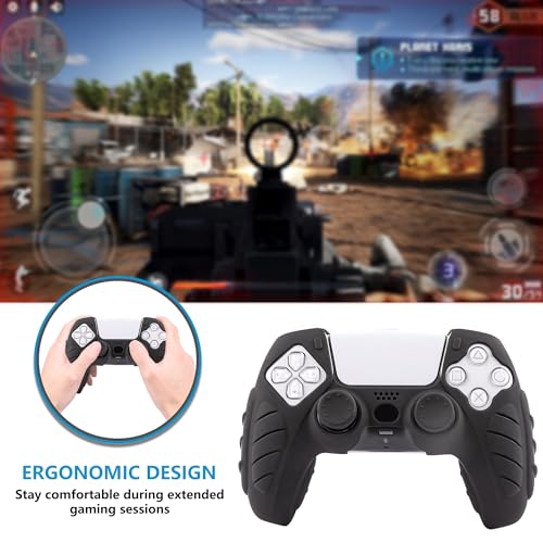 Ergonomic Soft Grip Skin Compatible PS5 Controller Cover, Anti-Slip Silicone with 6 Thumb Grips Accessories Set for PlayStation 5 (Midnight Black) - color: Black