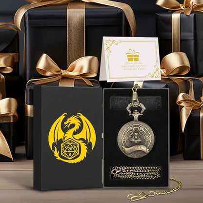 Mini DND Dice Set Steampunk Rogue Pocket Watch Shell Case, 7pcs Polyhedral Metal D&D Dice Set, D&D Gifts with Gift Box for Player, Role Playing Board Games Accessories, Bronze - color: Rogue
