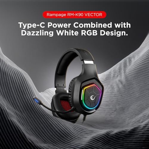 Rampage RM-K90 Wired Gaming Headset with Microphone – RGB Headphones with Mic, 50mm Drivers, Noise-Canceling for PC, PS4, PS5 & Laptop Gaming - color: Black