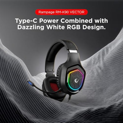 Rampage RM-K90 Wired Gaming Headset with Microphone – RGB Headphones with Mic, 50mm Drivers, Noise-Canceling for PC, PS4, PS5 & Laptop Gaming - color: Black