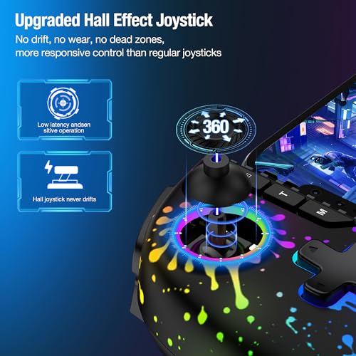 AXYBCOOL Mobile Wireless Phone Controller for iphone/Android with Hall Joystick, Mobile Game Controller with Phone Case Support