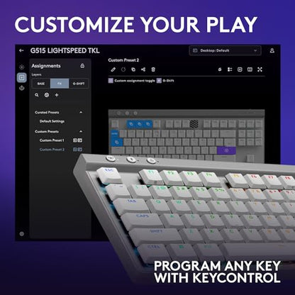 Logitech G515 Lightspeed TKL Wireless Gaming Keyboard (Tactile) - White | Thin Tenkeyless design, LIGHTSYNC RGB, PBT keycaps, Tactile Brown mechanical switches - color: White, style: Wireless