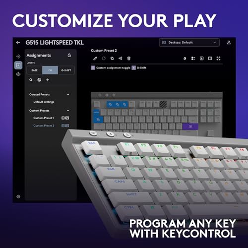 Logitech G515 Lightspeed TKL Wireless Gaming Keyboard (Tactile) - White | Thin Tenkeyless design, LIGHTSYNC RGB, PBT keycaps, Tactile Brown mechanical switches - color: White, style: Wireless