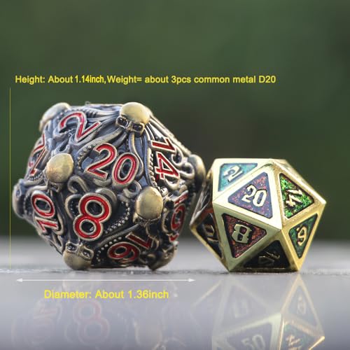 Metal D20 Dice with Intricate Octopus Design Antique Finish & Red Numbers for Call of Cthulhu, RPGs-DNDWoW BZQR - color: Antique Color Octopus D20 With Red Numbers