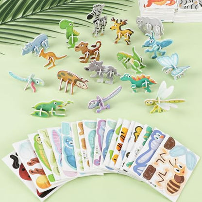 LOMIMOS 50Pcs Educational 3D Cartoon Puzzle for Kids,Insect and Animal Learning Educational Paper Puzzle Toy for DIY Crafts Birthday Party Favor Gifts. - style: Insects and animals