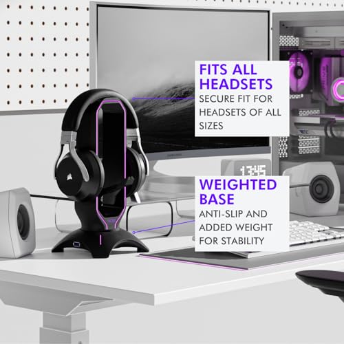 Tilted Nation Gaming Headset Stand | RGB Headphone Stand for Desk with Mouse Bungee and USB Hub (Cool and Clean Setup) Gaming Headset Holder - Perfect Gamer Gift Accessory - color: Black