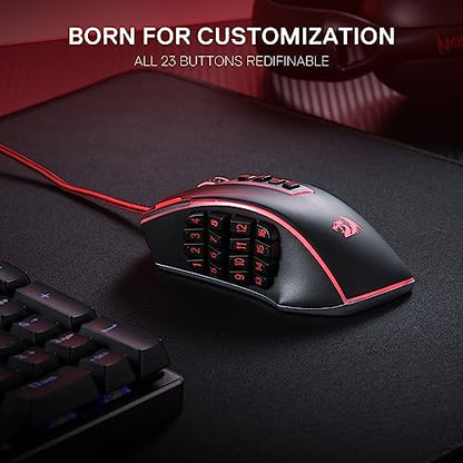 Redragon M990 Wired RGB MMO Gaming Mouse 32000 DPI Remapping Keys | Stable Lag-Free Connection, Redefine Keybinding Macro, Vibing Backlight, Ergonomic Grip Body Comfort - color: Black, style: Wired M990