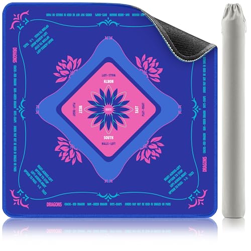 KUNTE Mahjong Mat, Blue, 32x32 Inch | Foldable, Quiet, Waterproof & Non-Slip, Printed Rules, Asian-Themed Game Nights - color: Blue