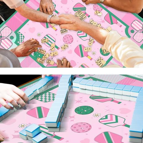 Seenelling Mahjong Mat 31.5" x 31.5" Non-Slip Noise Reduction Mahjong Table Mat Multi Purpose Game Table Cover for Mahj Tiles Board Poker Dominoes Tile Games(Pastel Court Sport)