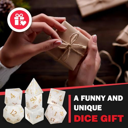 LUCKY-M Gemstone Dice DND Dice Dungeons and Dragons Dice Set RPG Dice Sets D&D Accessories Gift (C-White) - color: C-white