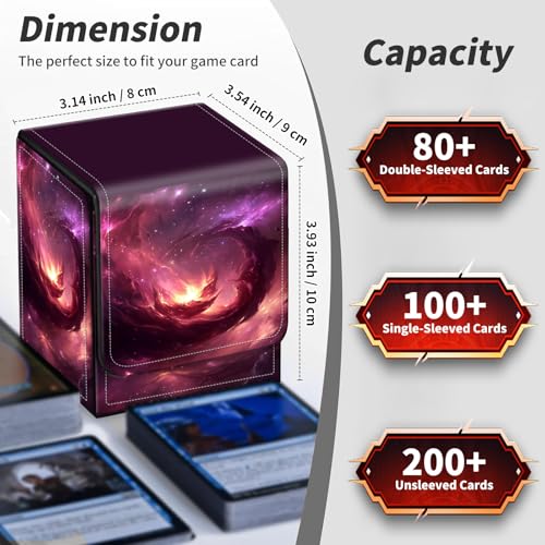BVDIKMI Card Deck Box for MTG, Card Storage Box Fits 100+ Single Sleeved Cards, PU Leather Strong Magnet Card Deck Case Holder for Magic Commander TCG CCG, Galaxy Flame - color: Galaxy Flame