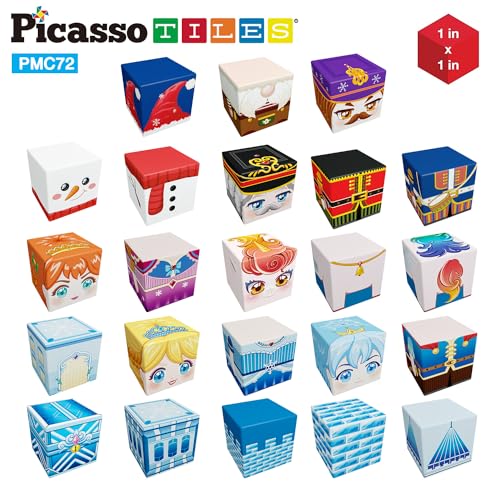 PicassoTiles Magnet Cube Winter Ice Themed Mix and Match Building Block Castle Construction Toy with 7 Magnetic Cubed Character Action Figures STEM Learning Education Sensory Pretend Play Age 3+ PMC72 - color: Winter Ice Themed