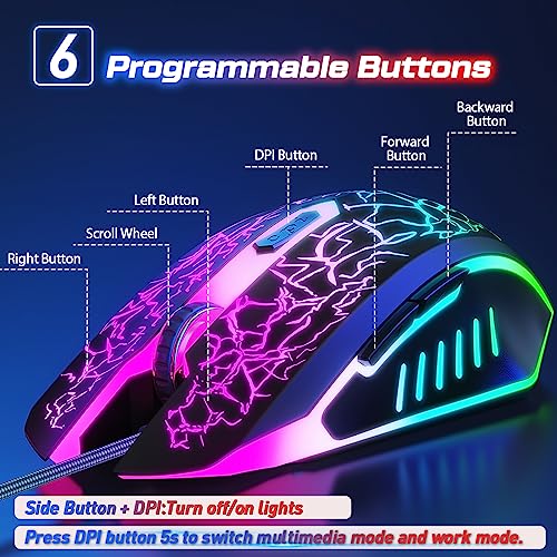 VersionTECH. Wired Gaming Mouse, Computer Mouse Ergonomic Mice with 7 LED Lights RGB Backlit, 6 Programmable Buttons, 4 Adjustable DPI for Laptop PC Gamer Desktop Chromebook Mac Games-Black - color: black