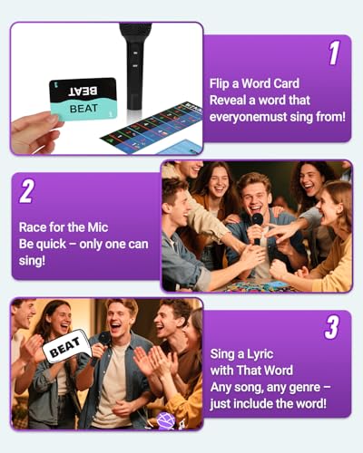 Grab Microphone Music Board Game, Drop the Karaoke Mic Party Games for Adults, Family, 2-10 Players - Hilarious Singing Trivia with 280 Song Lyrics (140 Cards) and 10 Blank Cards for Game Night, Gift