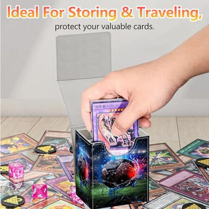 Card Deck Box, Card Storage Box Fits 100+ Single Sleeved Cards, Large Capacity PU Leather Card Storage Box with Strong Magnet for Magic Commander TCG CCG, Asian Red Black Ball - color: Asian Red Black Ball