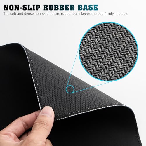 Large Mouse Pad with Stitched Edges, Desk Pad Mat with Durable Non-Slip Rubber Base for Gamer Desktop Office Home Black 31.5x11.8in