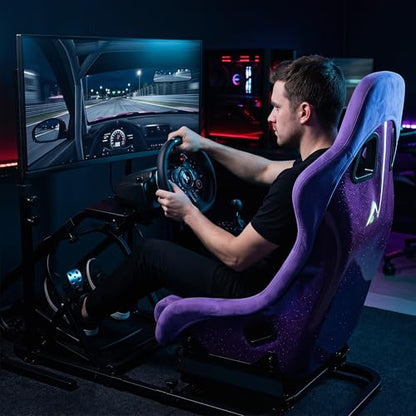Racing Simulator Cockpit with Monitor Mount and Strong Fiberglass Purple Mesh Fabric Bucket Seat, Racing Wheel Stand Compatible with Fanatec, Thrustmaster, Logitech, Moza Racing Games on PS5, PS4, Xbox and PC - color: Cockpit+ Purple Seat