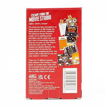 Professor Puzzle: Escape from The Movie Studio - A Mini Escape Room Game, 12 Puzzles to Solve The Code, Journalist Adventure, Ages 12+, 1+ Players - style: Movie Studio