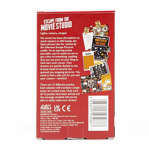 Professor Puzzle: Escape from The Movie Studio - A Mini Escape Room Game, 12 Puzzles to Solve The Code, Journalist Adventure, Ages 12+, 1+ Players - style: Movie Studio