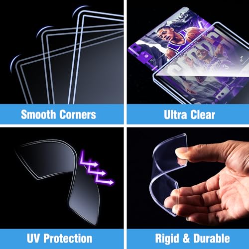 100 Topload Card Holder and 100 Soft Sleeves, JIQEZNL 35pt Topload Hard Card Protectors, 3" x 4" Card Sleeves Hard Plastic, Rigid Toploading Hard Card Case for Collectible Trading Cards - style: 100 Topload + 100 Clear Sleeves