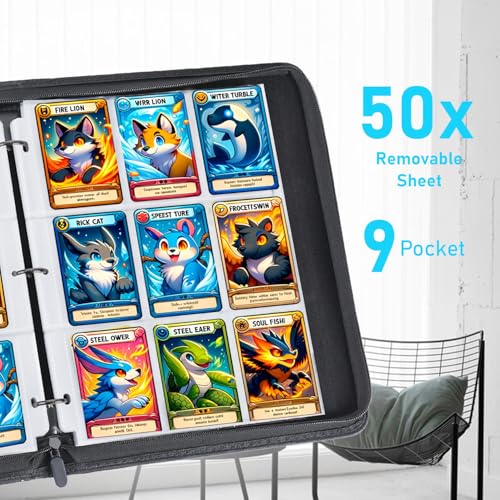 900 Pockets Trading Baseball Card Binder with Sleeves, 50 Removable Pages, 3 Ring Zipper Binder Collectable Card Book Album with Strap, Leather Sport Games Cards Folder, Card Collector Gifts - color: Baseball