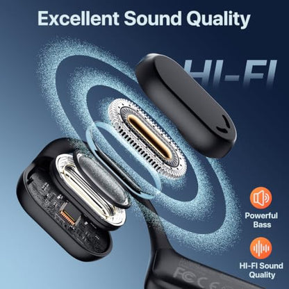 Open Ear Headphones with Mic, 29g Bluetooth Headset, Air Conduction Headphones with Dual Device Connection & Mute, Wireless Headset with Mic for Work, Driving, Office, Workout, Black