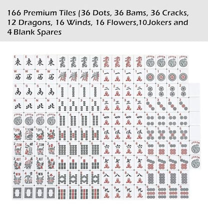 ZGME American Mahjong Set,166 White Tiles with Red Bag and Accessories,4 All-in-One Mahjong Racks with Pushers,Complete Western Mahjong Set - color: Red