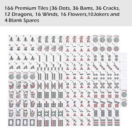 ZGME American Mahjong 세트, 부드러운 가방과 액세서리가 있는 프리미엄 화이트 타일 166개, 푸셔가 있는 올인원 마작 랙 4개, 완벽한 웨스턴 마작, 마작, 마작 세트 - color: 블루.