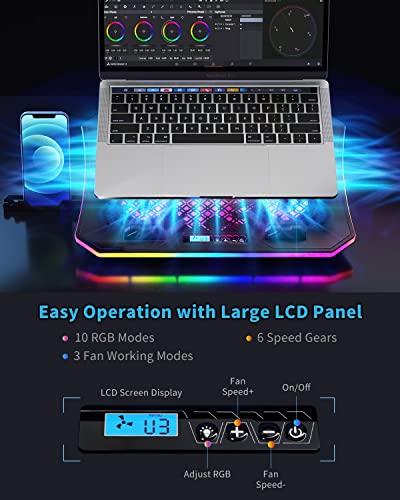 Laptop Cooling Pad, KeiBn RGB Laptop Cooler for 15.6-17.3 Inch Laptops, with 10 Modes Lights | 6 Fans | 7 Height Stands | 2 USB Ports | Desk or Lap Use (A8/Purple) - size: A8-Purple