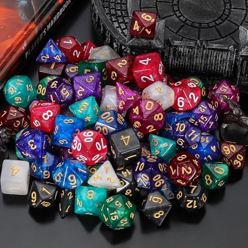 QMay DND Dice Set 10x7 (70 Pieces) Polyhedral Dice for Dungeons and Dragons D&D RPG MTG Role Playing Games with 1 Drawstring Bag - color: 10 Sets-70pcs