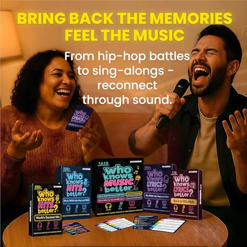 Quokka Who Knows Music Better? 1610 Music Trivia Questions – 4 Pack Ultimate Music Game Box – Singing, Karaoke, Party Games for Adults Families, Fun Music Challenge for 90s & 2000s Fans & Game Nights - color: Music Set