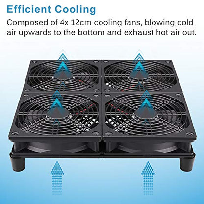 GDSTIME Router Cooling Fan with AC Plug Speed Control for ASUS GT/RT-AC5300 | Big Airflow, 4x 120mm Fans (240x240mm), High Performance Cooler Cooling Pad, for Laptop, Mini PC, TV Box, Xbox, Amplifiers
