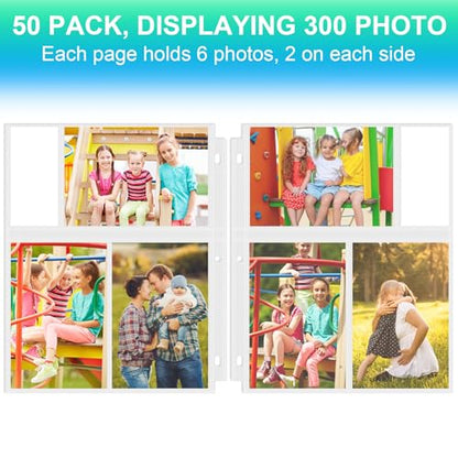 50 Pack 4 x 6 Photo Sleeves for 3 Ring Binder(300 Pictures) | Heavy-Duty Archival Photo Page Protectors, Clear Picture Album Refill Pages Holds, Acid-Free - size: 4x6inch-3pocket, style: 50 pack