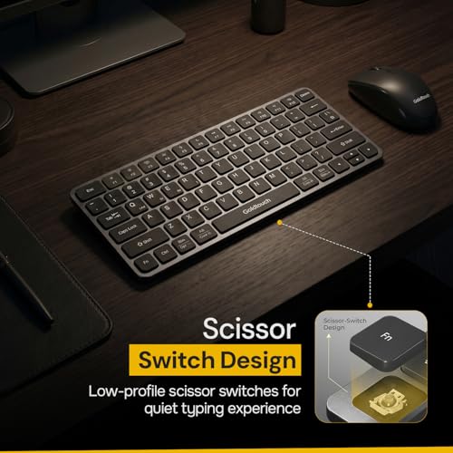 Goldtouch Trident Mini. Bluetooth Keyboard. Portable Mini Wireless Keyboard for Windows, Mac, iOS, Android. 4-Way Connectivity: USB, 2.4GHz & Dual Bluetooth. Compact 78-Key. 6-Month Battery.