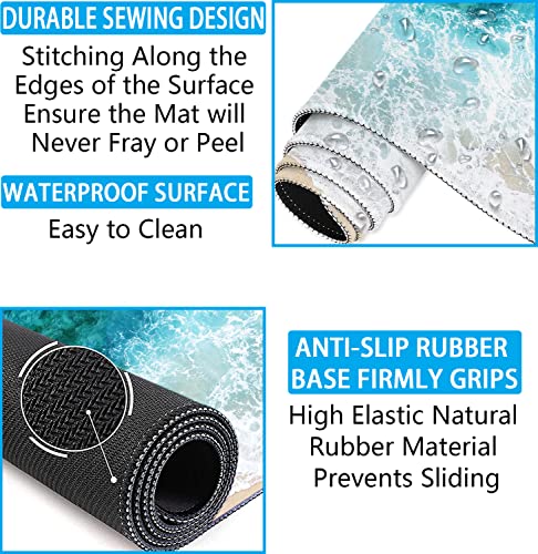 Large Mouse Pad with Wrist Rest, 4-in-1 Wrist Rest for Keyboard and Mouse | Non-Slip Waterproof Desk Mat Set, 35.4"x15.7" Desk Mat+Keyboard Wrist Rest+Mouse Wrist Support+Cup Coaster for Home Office - color: 4Pcs-Beach