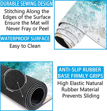 Large Mouse Pad with Wrist Rest, 4-in-1 Wrist Rest for Keyboard and Mouse | Non-Slip Waterproof Desk Mat Set, 35.4"x15.7" Desk Mat+Keyboard Wrist Rest+Mouse Wrist Support+Cup Coaster for Home Office - color: 4Pcs-Beach