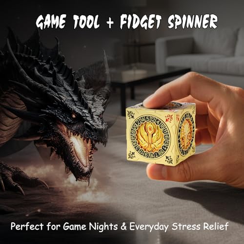 DNDND Luxury Gold Multi-Functional Spinner DND Dice – Premium D&D Monster Themed Metal Dice Cube for TTRPG, Dungeon Masters & RPG Collector's Gift (Gold) - color: Gold