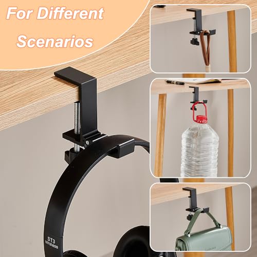Foldable Headphone Stand Hanger Holder Under Desk Aluminum Alloy Headset Stand Fit for Gaming PC Accessories Universal Space Save Mount Clamp Hook Suitable for Xbox/PS4 Controller Office Computer Desk - color: Black