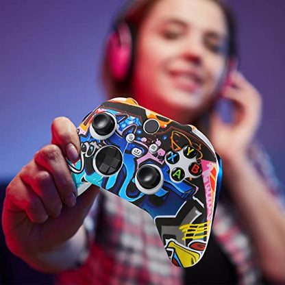 [2 Pack] Jusy Compatible with Xbox Series X/S Controller Soft Silicone Cover Skin, Sweat-Proof Anti-Slip Dust-Proof Protective Case Cover Accessories, with 10 Thumb Grips (Street Style) - color: Street style