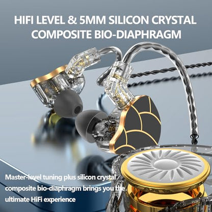 In Ear Monitor Headphones Dual Magnetic Dynamic Driver IEM with Mic, Black | Hybrid Banlance Armature with Dynamic in Ear Headphones IEM Earphones Gaming Earbuds - color: H818-Black
