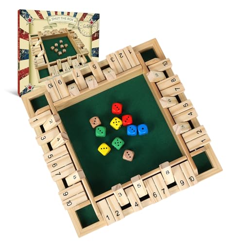 GOTHINK 1-4 Player Shut The Box Dice Game, 11.5-inch Wooden Board Table Math Game with 10 Dices - Math & Decision Skills for Adults/Kids, Perfect for Home Class Parties & Pubs - Classic Tabletop Fun - color: Original - 11.5 Inch