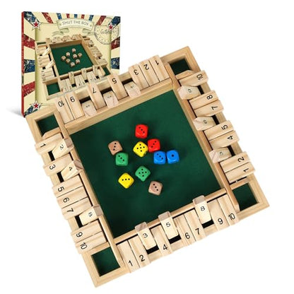 GOTHINK 1-4 Player Shut The Box Dice Game, 11.5-inch Wooden Board Table Math Game with 10 Dices - Math & Decision Skills for Adults/Kids, Perfect for Home Class Parties & Pubs - Classic Tabletop Fun - color: Original - 11.5 Inch