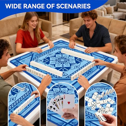 Mahjong Mat with Rules 31.5" x 31.5" Neoprene Rubber Square Blue Gaming Mat - Anti-Slip, Noise Reduction Durable & Easy to Clean for Mahjong Tiles, Poker, Dominoes & Board/Tile Games (Blue) - color: Blue