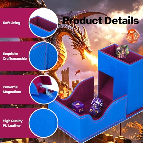 Dice Roller Tower, Premium DND Magnetic Dice Tray, Foldable PU Leather Dice Tower RPG Gifts for Dungeons and Dragons MTG Dm & Player Blue/Red（Fire Dragon） - color: Blue/Red