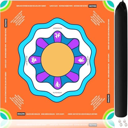 Mahjong Mat with Rule, 31.5x31.5Inch American Mahjongg Table Mat (Orange) | Anti-Wrinkle&Foldable Neoprene Mahjongg Travel Mat for Table with Learning Rule, Anti-Slip Noise Reduction Includes Carry Bag - color: Orange