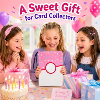 4 Pocket Card Binder 400 Card Holder Album, Pink Donut Trading Cards Holder Zipper Binder for Girl Teen Collection (Pink Donut, 400 Pocket) - color: Pink Donut, size: 400 Pocket
