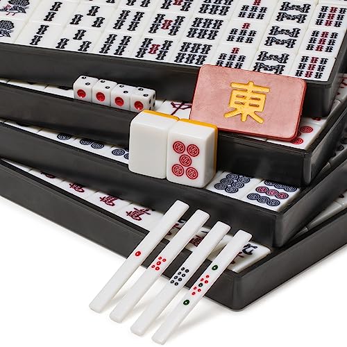Yellow Mountain Imports Japanese Riichi Mahjong Set - White and Yellow Standard Size Tiles - with East Wind Tile and Black Vinyl Case - color: Yellow
